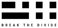 Break the divide logo Black rectangular shapes arranged in a structured pattern above the text "BREAK THE DIVIDE."