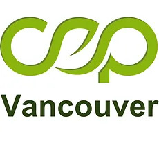 CEP Vancouver "CEP" with flowing, leaf-like letterforms above the word "Vancouver" in dark green text.