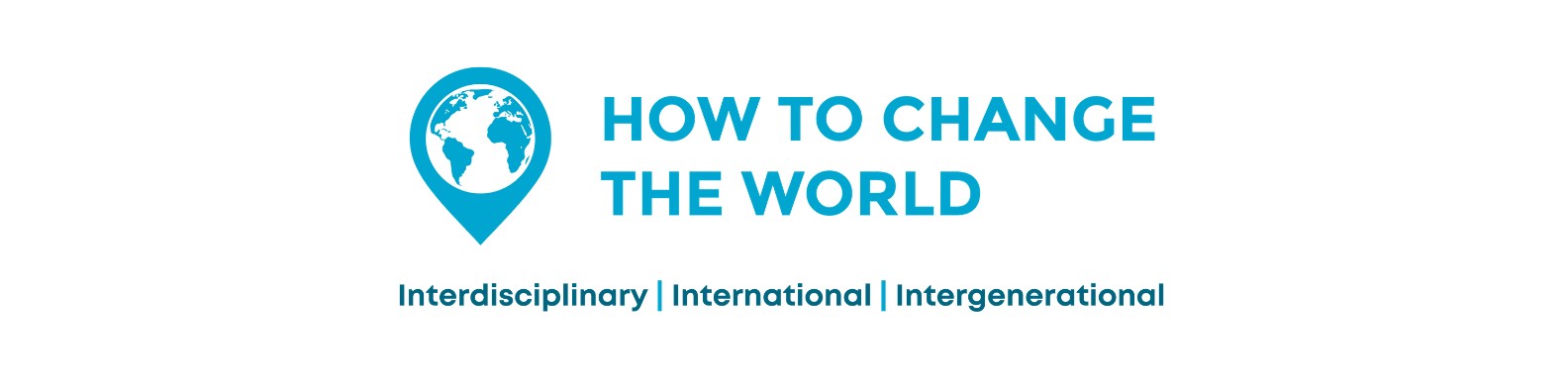 How to Change_logo A location marker with a globe inside. "How to Change the World in large blue font."
