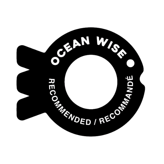 Ocean Wise Logo A circle outline of a fish. Inside the outline is 'Ocean Wise' in white bold font.