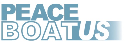 Peace Boat Us logo "Peace Boat US" logo with bold, blue gradient text. "PEACE" is solid, "BOAT" is outlined, and "US" fades into the background.