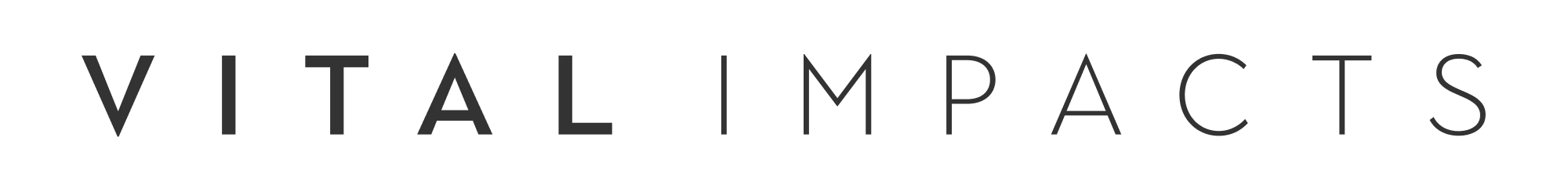 Vital Impacts logo "VITAL IMPACTS" in gray outlined letters on a gray background.